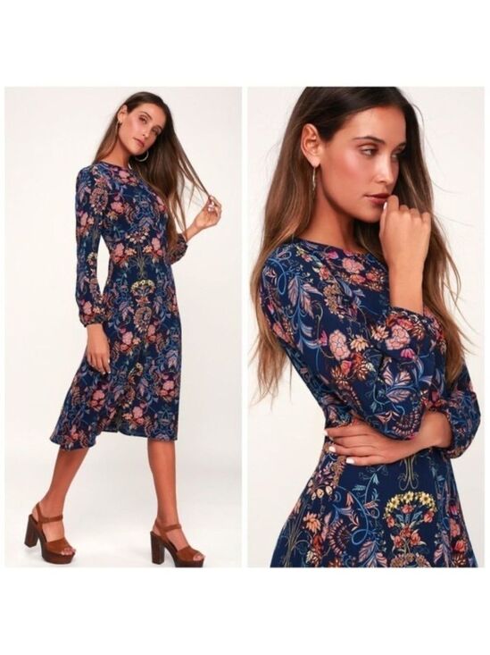 I. Madeline Dresses & Skirts - I. Madeline Garden Splendor Floral Print Long Sleeve Midi Dress